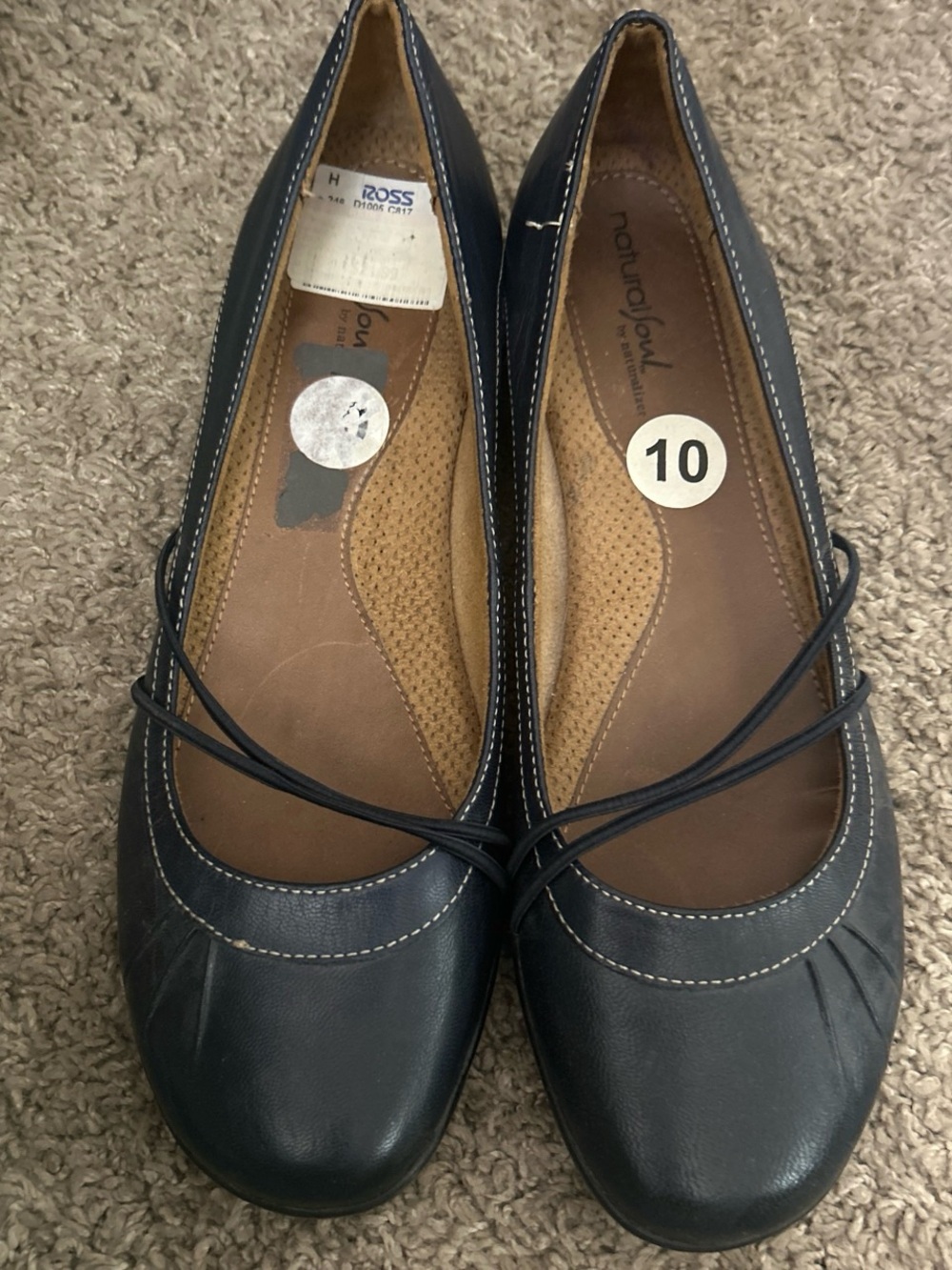 Naturalizer Navy Leather Ballet Flats with Elastic Cross Strap